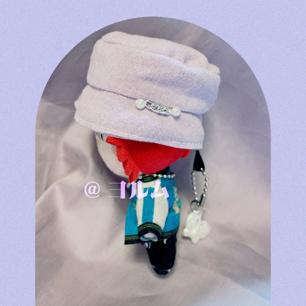 紫色バケットハット 蝶のキーホルダー付 10cmぬい用