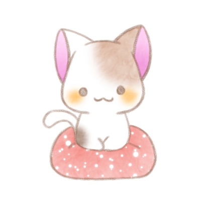 赤いクッションと三毛猫さん。
