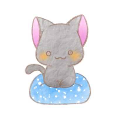 青いクッションと黒猫さん。