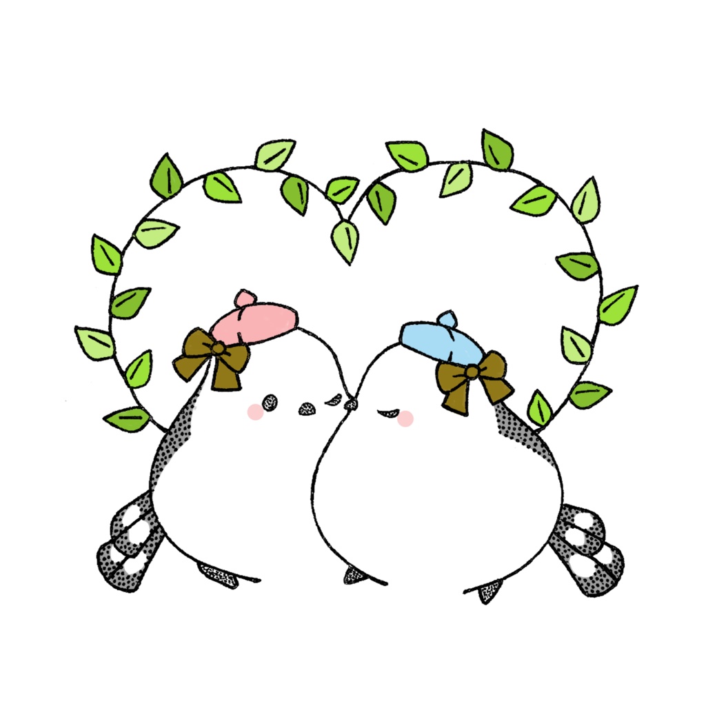 ほっぺにキスするシマエナガ。