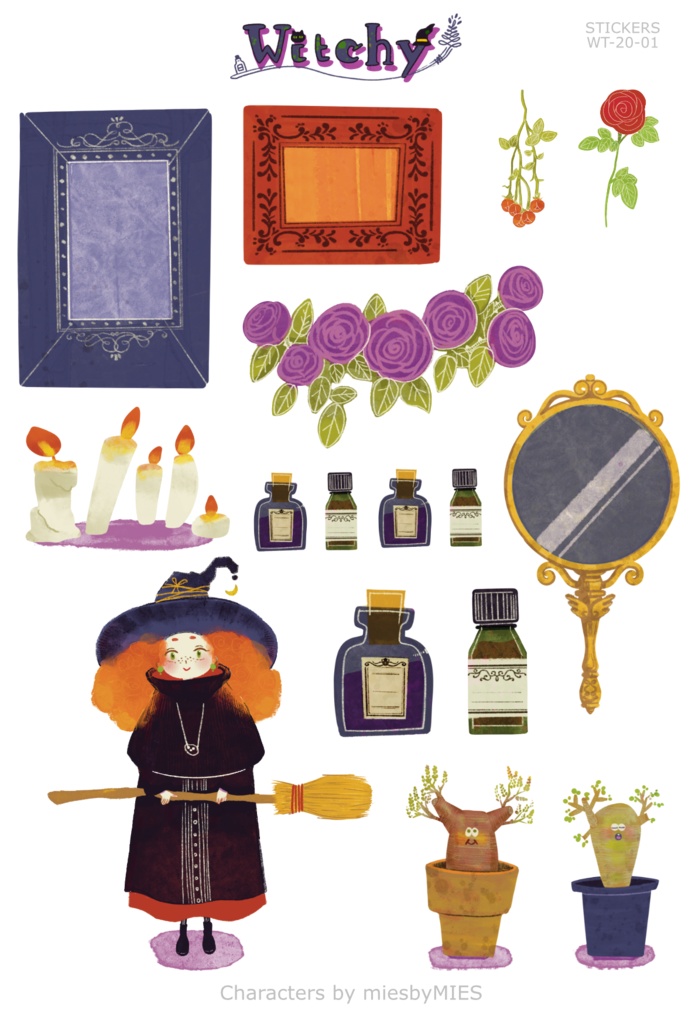 1.[オリジナルシール / Sticker Sheet] 魔女っこ / Witchy things
