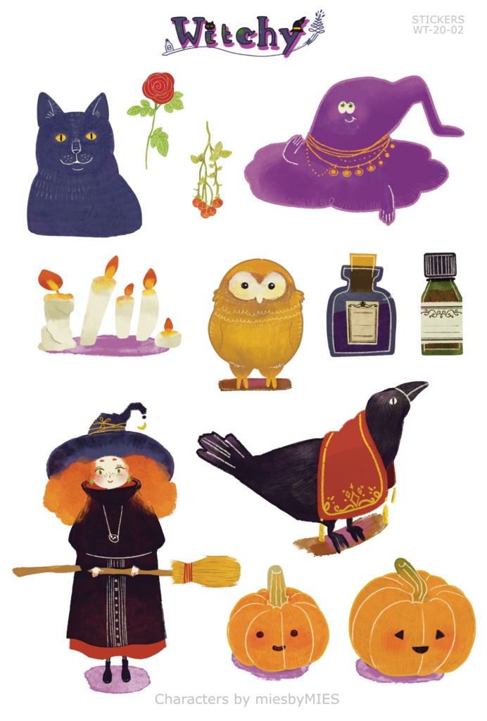 2.[オリジナルシール / Sticker Sheet] 魔女っこ / Witchy things