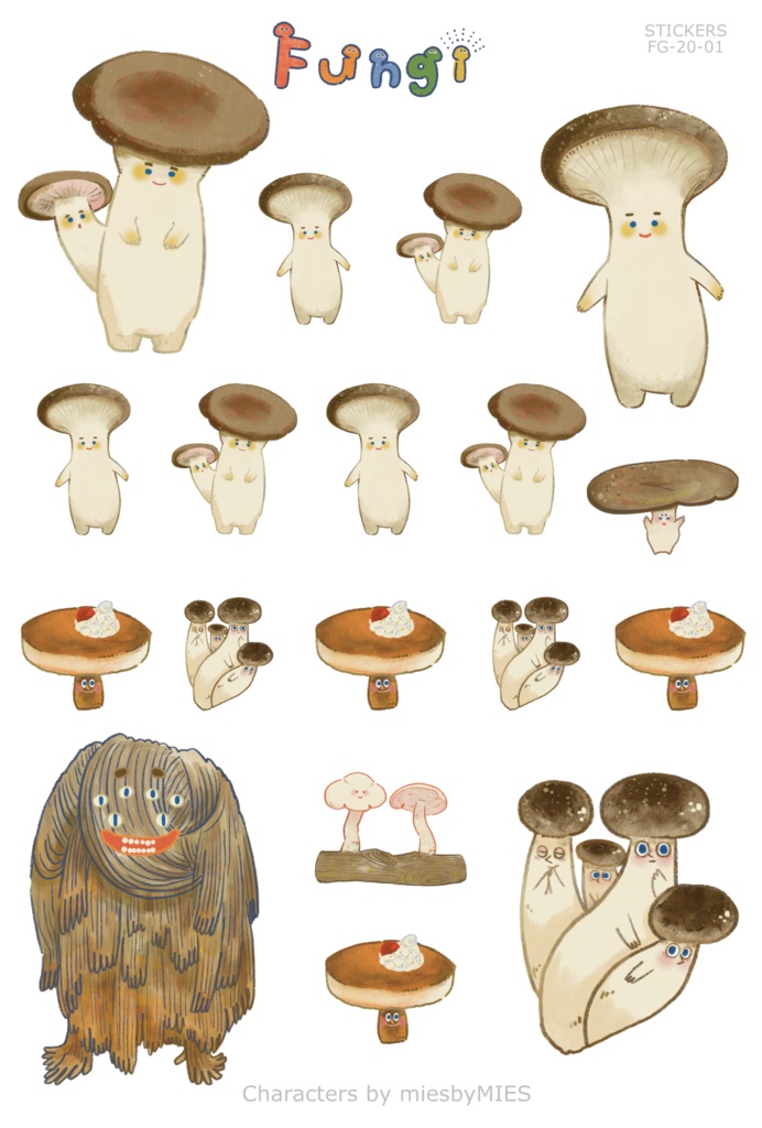 1.[オリジナルシール / Sticker Sheet] いろんなきのこ / Cutie Fungi