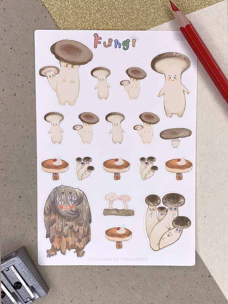 1.[オリジナルシール Sticker Sheet] いろんなきのこ Cutie Fungi miesbymies BOOTH