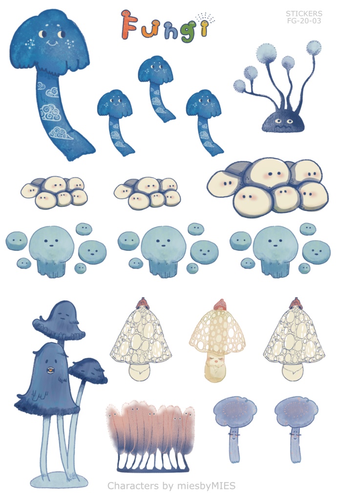 2.[オリジナルシール / Sticker Sheet] いろんなきのこ / Cutie Fungi