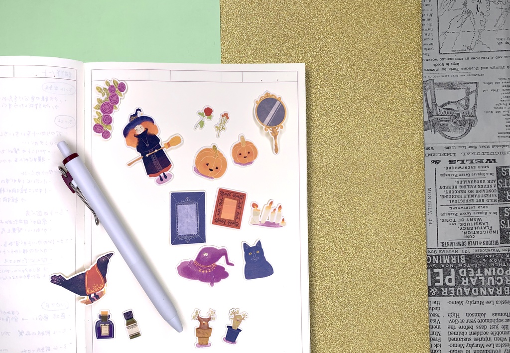 3.[オリジナルシール / Sticker Sheet] 魔女っこ / Witchy things