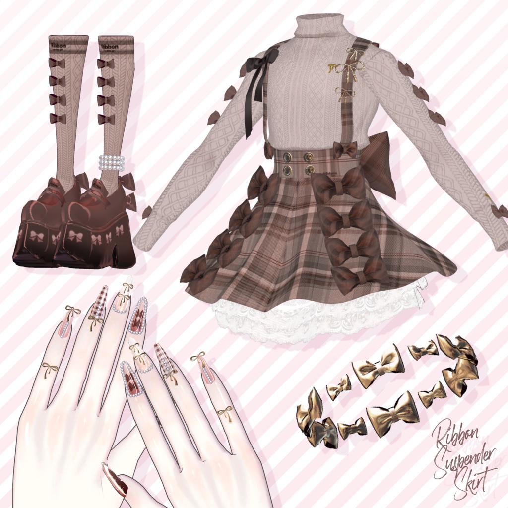 【brochiManac・Pochi】リボンいっぱい吊りスカート🎀RibbonSuspenderSkirt