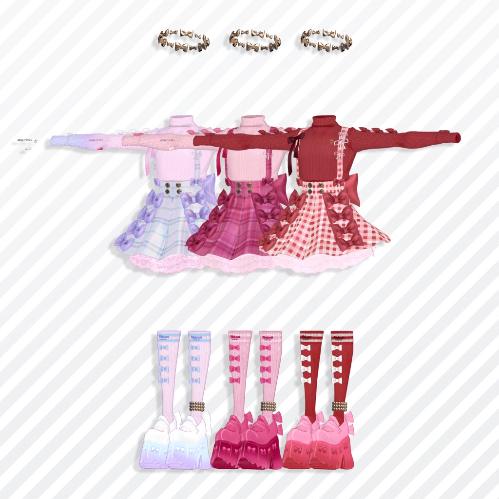 【brochiManac・Pochi】リボンいっぱい吊りスカート🎀RibbonSuspenderSkirt