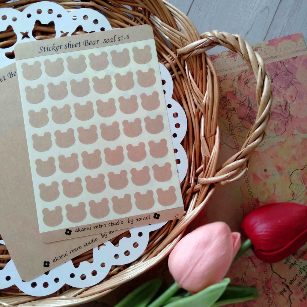 猫、くま、うさぎ、桜 クラフト紙シール レター 手帳デコに