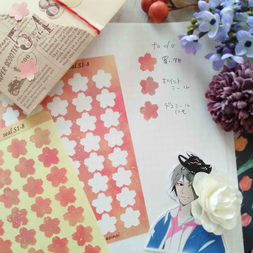 猫、くま、うさぎ、桜 クラフト紙シール レター 手帳デコに