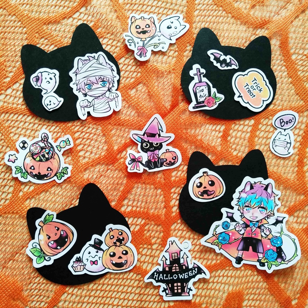 創作【少年ハロウィン】フレークシール ドラキュラ 男の子とかぼちゃたち 14種類 28枚入