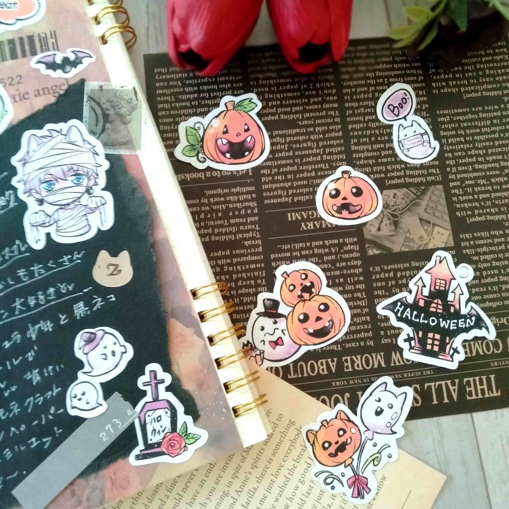 創作【少年ハロウィン】フレークシール ドラキュラ 男の子とかぼちゃたち 14種類 28枚入