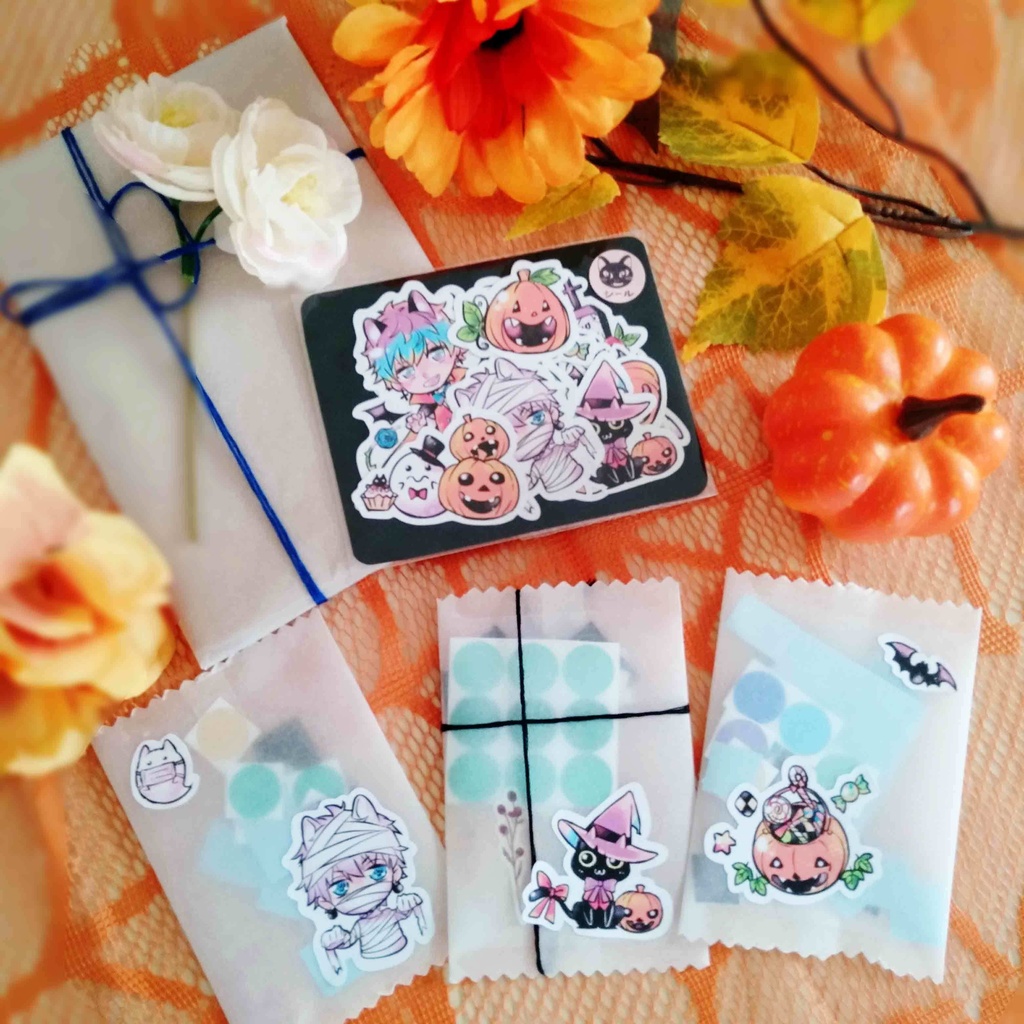 創作【少年ハロウィン】フレークシール ドラキュラ 男の子とかぼちゃたち 14種類 28枚入