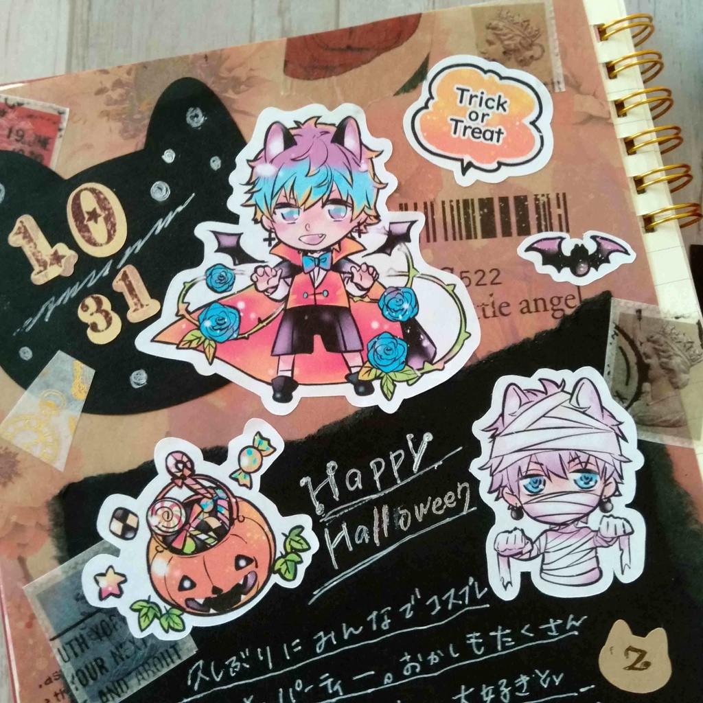 創作【少年ハロウィン】フレークシール ドラキュラ 男の子とかぼちゃたち 14種類 28枚入