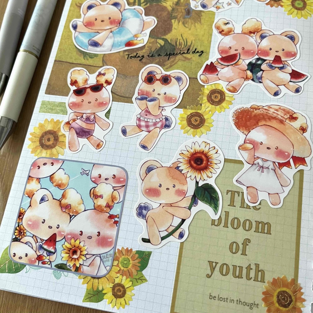 【耐水ステッカー】くまうさ夏満喫!