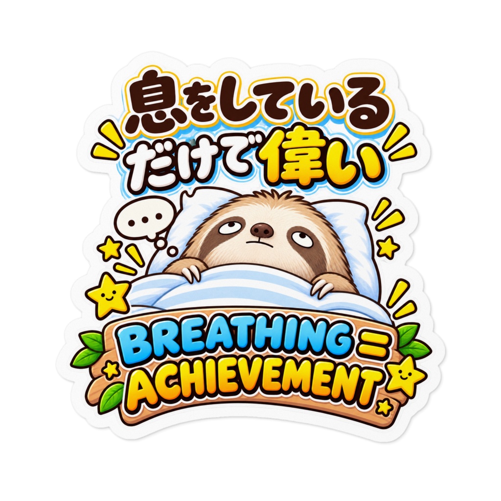 息をしているだけで偉い（ナマケモノ）/ "BREATHING = ACHIEVEMENT" Sloth Sticker