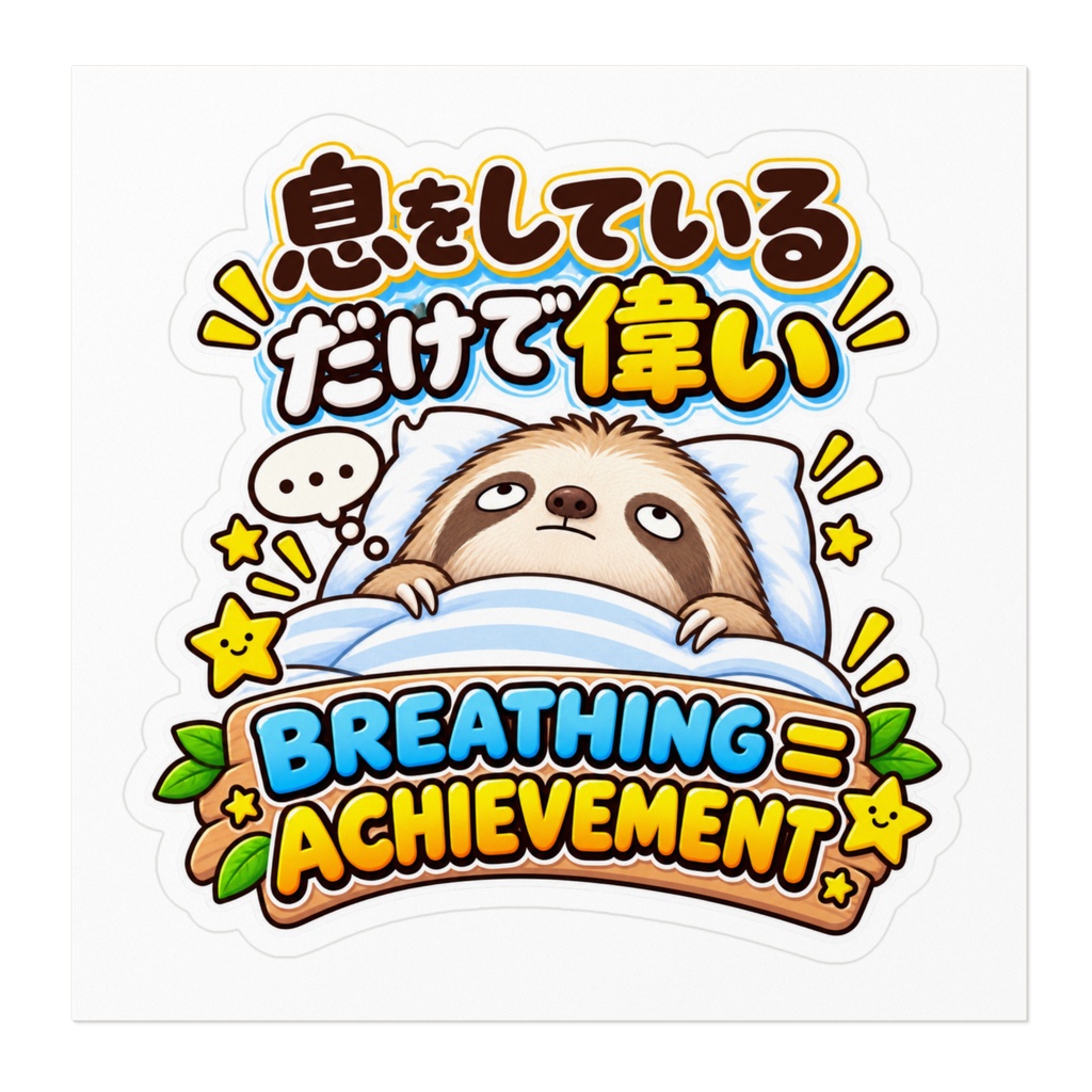 息をしているだけで偉い(ナマケモノ)/ "BREATHING = ACHIEVEMENT" Sloth Sticker