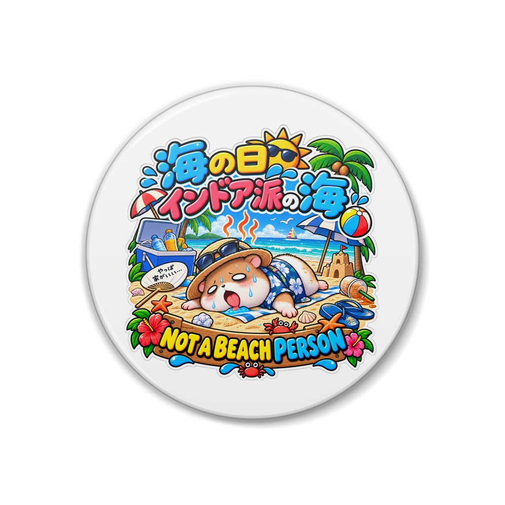 海の日」だからと外に連れ出されたが、砂浜で干からびている（ハムスター） / "NOT A BEACH PERSON" Hamster Sticker