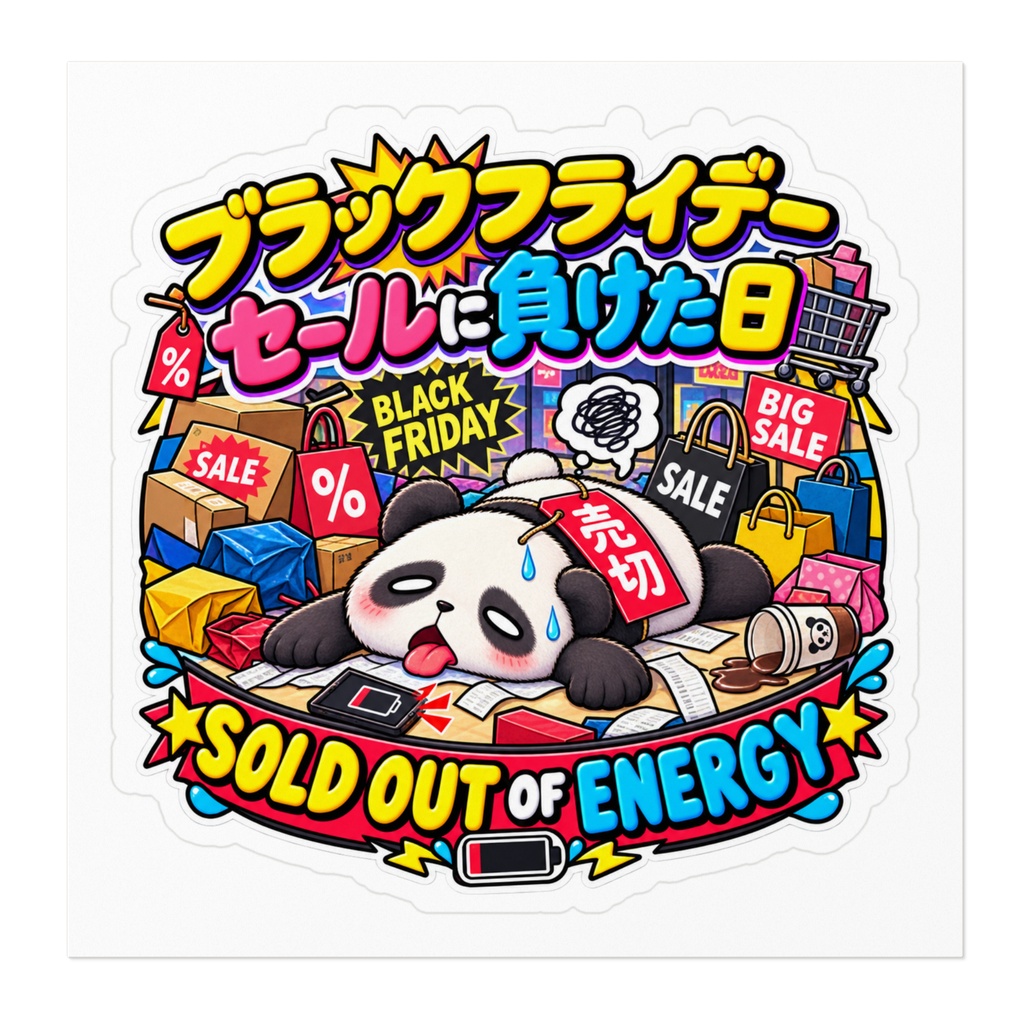 ブラックフライデーの戦利品ではなく、自分が完全に売り切れ状態(パンダ) / "SOLD OUT OF ENERGY" Panda Sticker