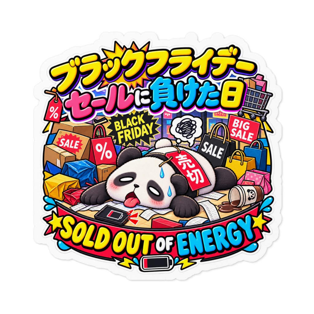 ブラックフライデーの戦利品ではなく、自分が完全に売り切れ状態（パンダ） / "SOLD OUT OF ENERGY" Panda Sticker