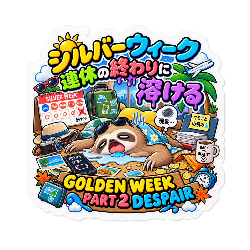 シルバーウィークの楽しかった日々が幻のように消え、現実に戻り溶ける（ナマケモノ） / "GOLDEN WEEK PART 2 DESPAIR" Sloth Sticker