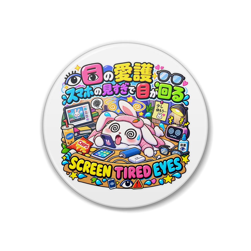 目の愛護の日に「スマホの見すぎ」を反省しようとして、すでに目がグルグル（ウサギ） / "SCREEN TIRED EYES" Rabbit