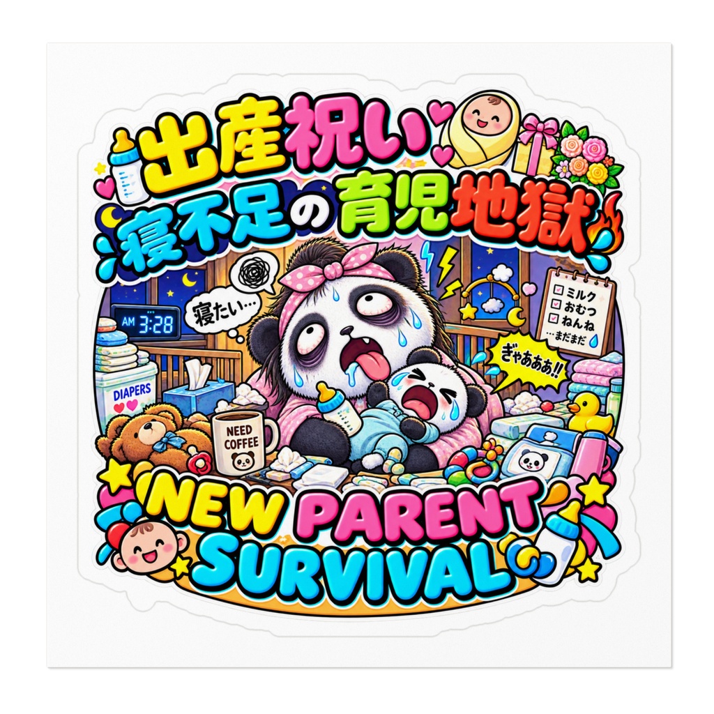 出産祝いで「おめでとう」と言われる裏で、連日の夜泣きにやられてゾンビ化する(パンダ) / "NEW PARENT SURVIVAL" Panda Sticker