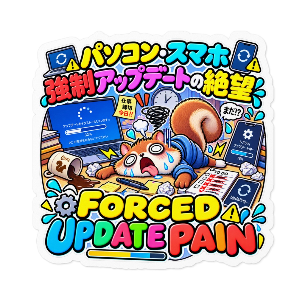仕事の直前にパソコンが「今から強制アップデートします」と言い出し、絶望する（リス） / "FORCED UPDATE PAIN" Squirrel Sticker