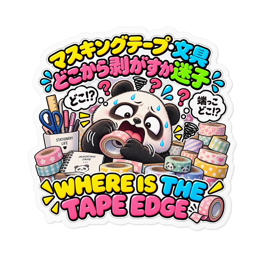 可愛いマスキングテープを買ったはいいが、最初の端っこが一生見つからない（パンダ） / "WHERE IS THE TAPE EDGE" Panda Sticker