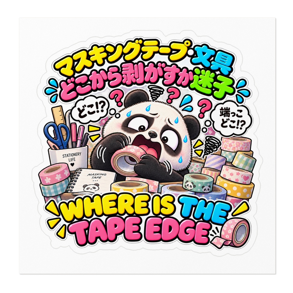 可愛いマスキングテープを買ったはいいが、最初の端っこが一生見つからない(パンダ) / "WHERE IS THE TAPE EDGE" Panda Sticker