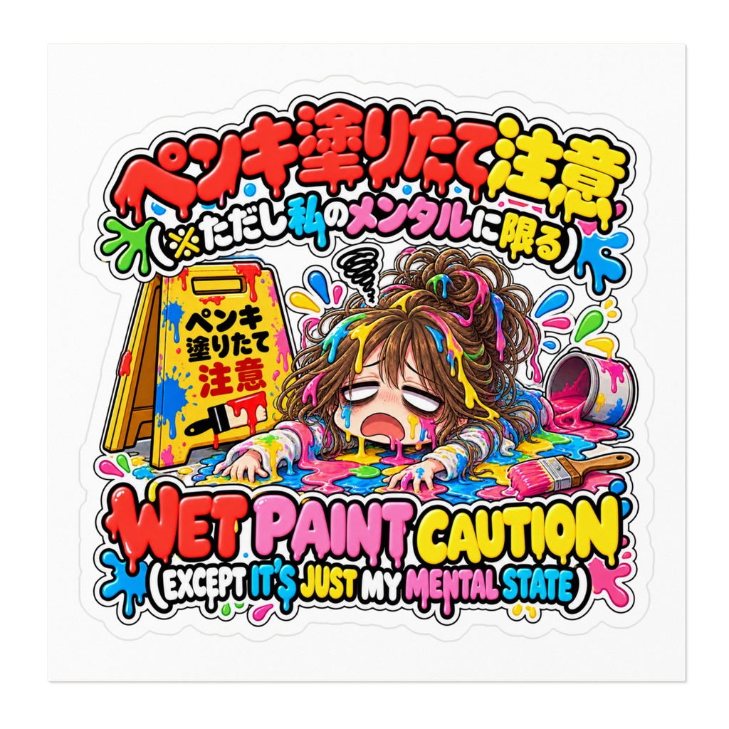 ペンキ塗りたて注意(※ただし私のメンタルに限る) / "WET PAINT CAUTION (EXCEPT IT'S JUST MY MENTAL STATE)" Sticker