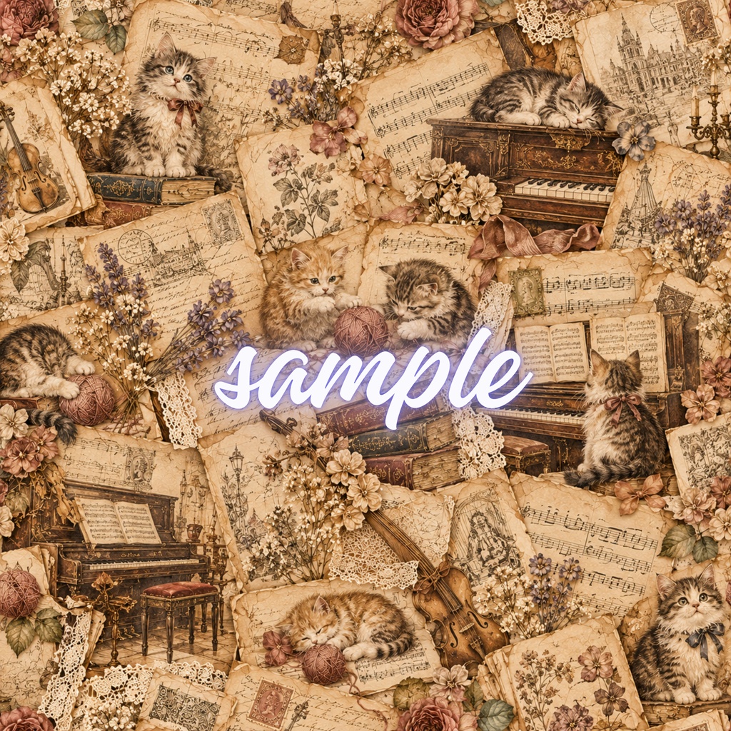 【期間限定価格】【商用利用OK / Commercial Use OK】ヴィンテージ猫 デジタルペーパー ノスタルジック・レトロコレクション 5枚セット / Vintage Cat Digital Paper Pack - Nostalgic Retro (3600px)