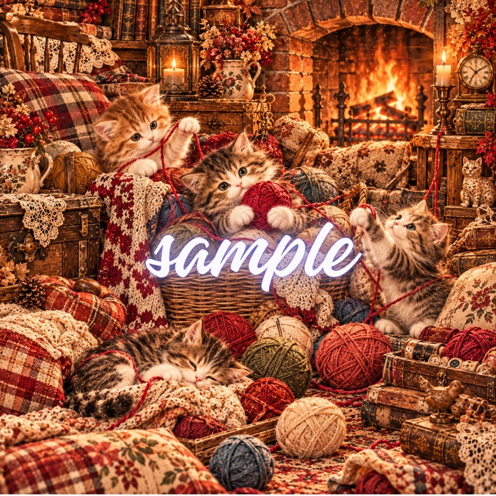 【期間限定価格】ヴィンテージ猫 デジタルペーパー 秋のストーリーコレクション 4枚セット / Vintage Cat Digital Paper: Autumn Story Collection (3600px/商用利用OK/コラージュ・手帳デコ素材)