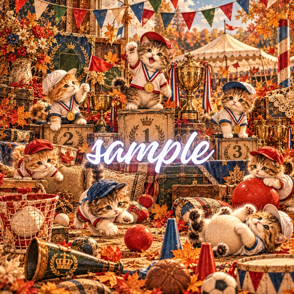 【期間限定価格】ヴィンテージ猫 デジタルペーパー 秋のストーリーコレクション 4枚セット / Vintage Cat Digital Paper: Autumn Story Collection (3600px/商用利用OK/コラージュ・手帳デコ素材)
