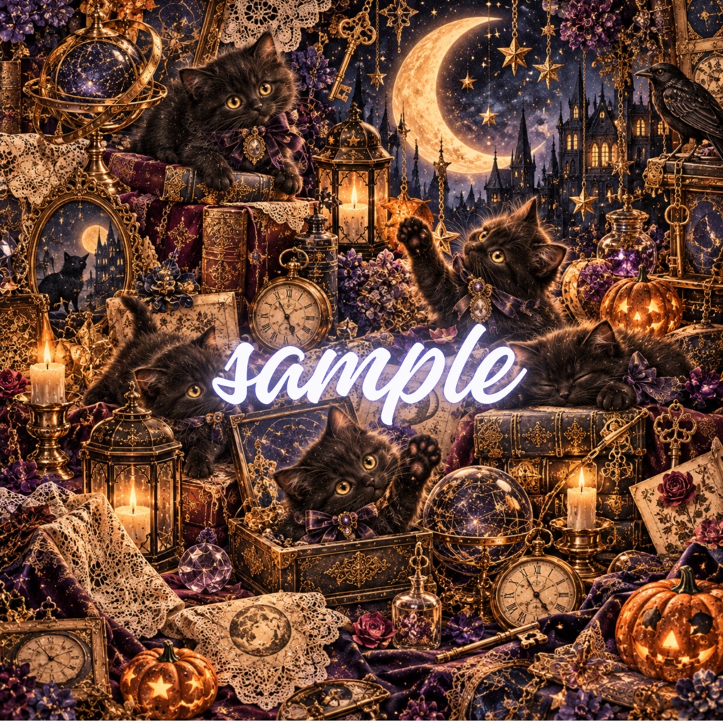【期間限定価格】ヴィンテージ猫 デジタルペーパー 秋のストーリーコレクション 4枚セット / Vintage Cat Digital Paper: Autumn Story Collection (3600px/商用利用OK/コラージュ・手帳デコ素材)