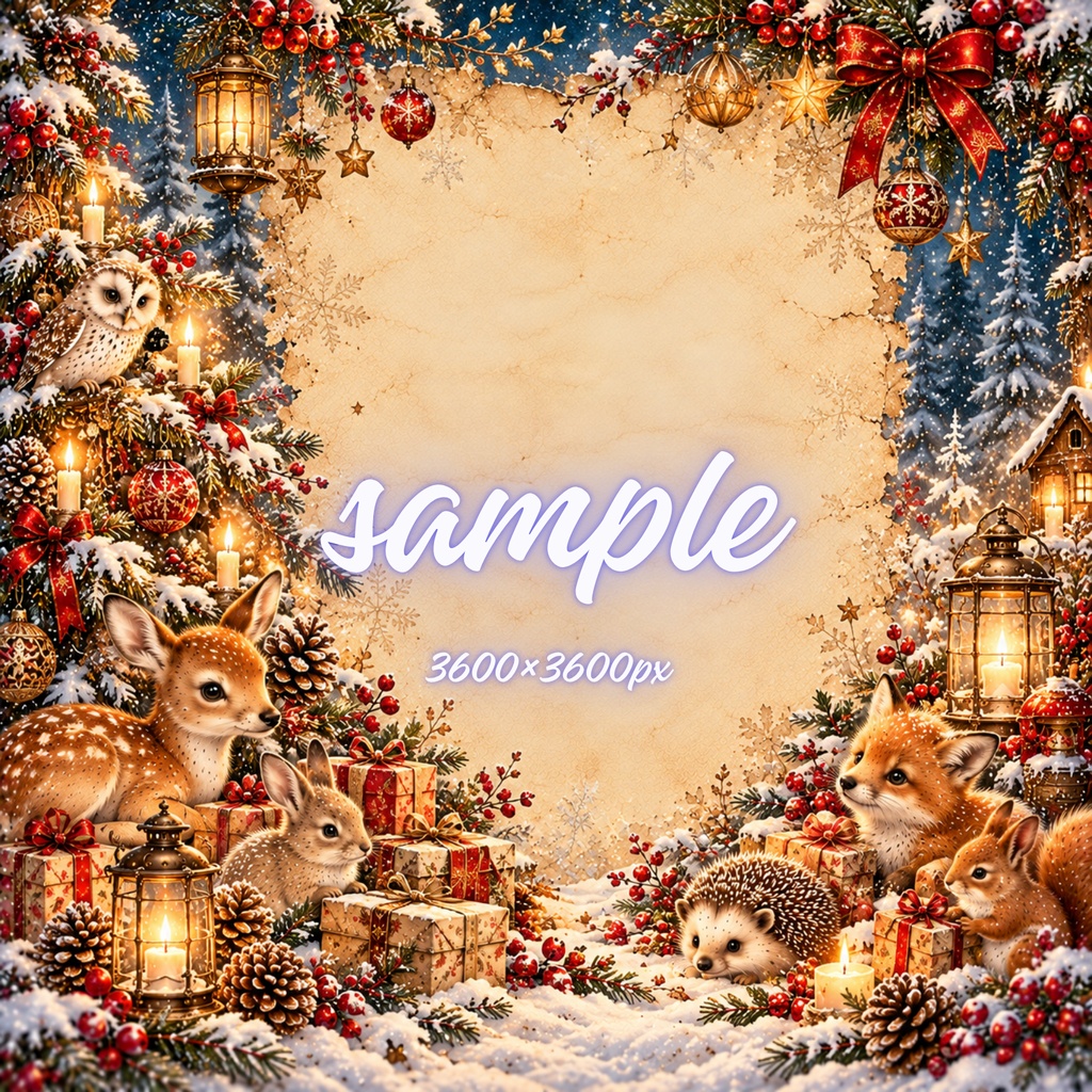 【300円/3サイズ同梱/商用利用OK】ヴィンテージ ウッドランドフレンズ デジタルペーパー 魔法のクリスマスツリーと森の夜会 / Magical Christmas Tree & Forest Night 3-Size Pack (手帳デコ・コラージュ素材)