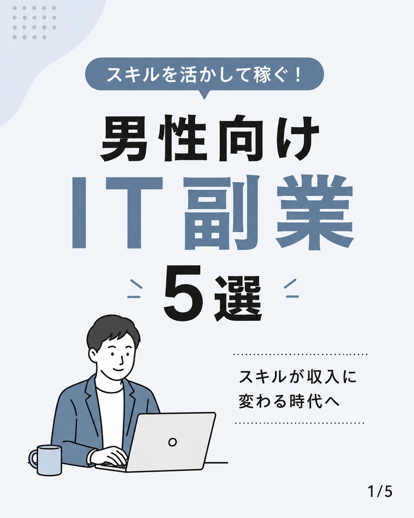 Instagram投稿テンプレート|男性向けIT副業5選|Canva編集可能
