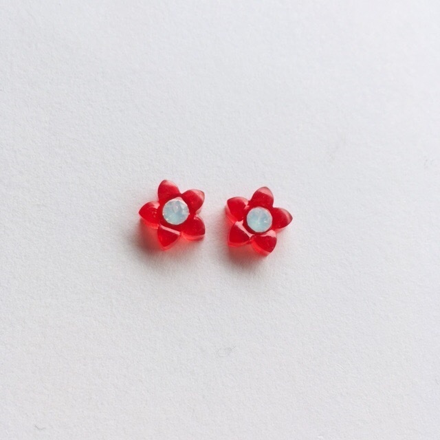 つぶつぶイヤリング⇄ピアス(花/赤)