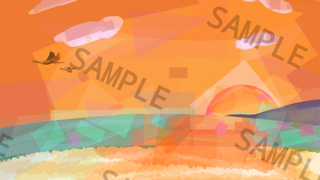 夕焼けの海　背景素材　1枚