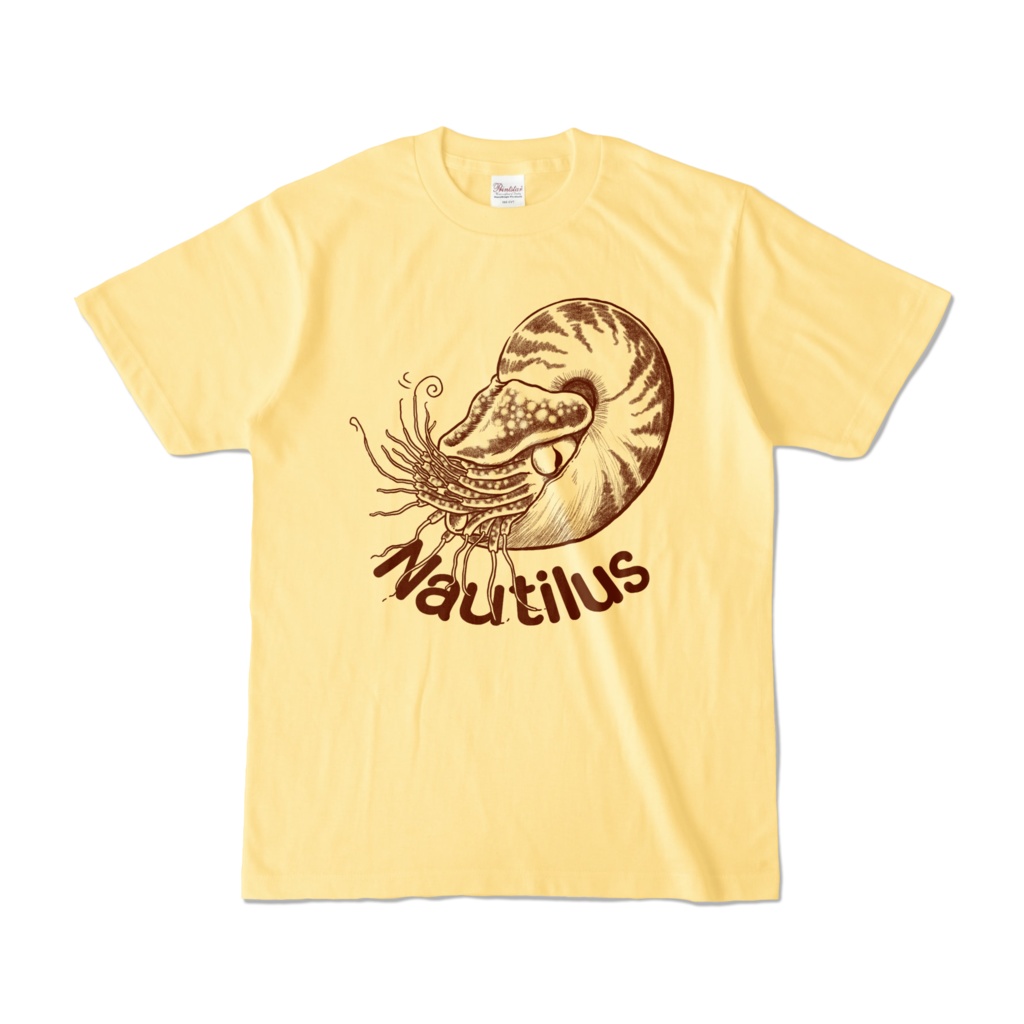 オウムガイ柄カラーTシャツ-ライトイエロー (淡色)