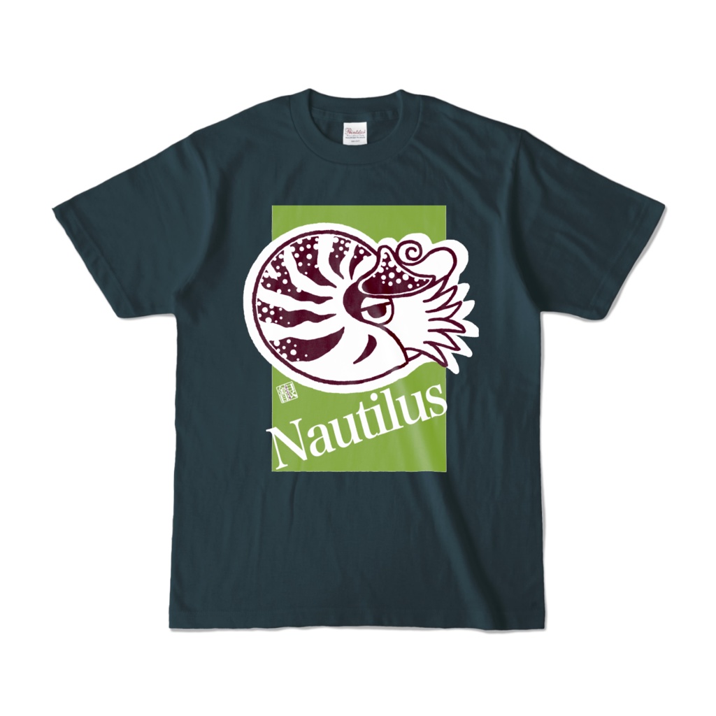 オウムガイ柄カラーTシャツ(オリーブ デニム ターコイズ)