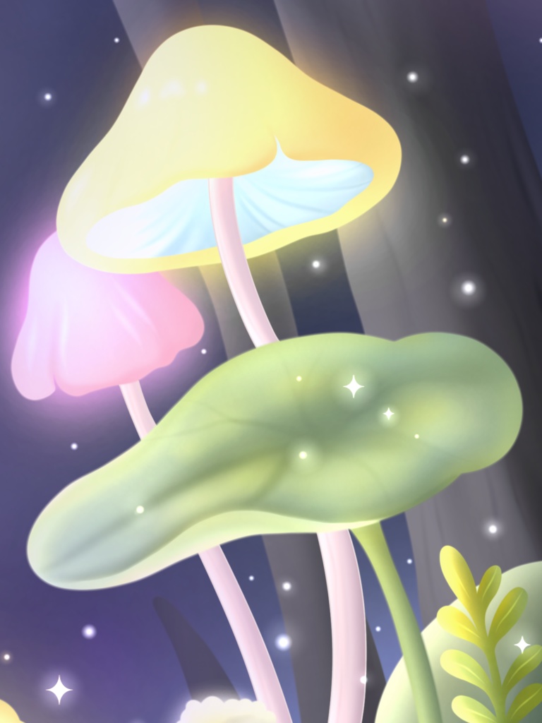 こもりと、やさしい夜の森|スマホ壁紙+イラスト🪻✨️🍄