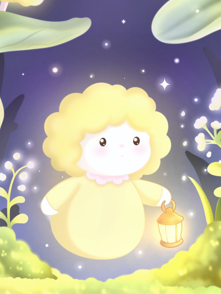 こもりと、やさしい夜の森|スマホ壁紙+イラスト🪻✨️🍄