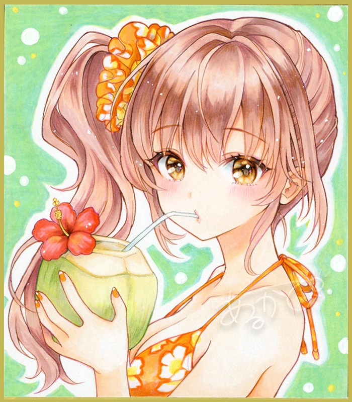 『2024夏水着ココナッツジュースちゃん』手描き小色紙 240827C