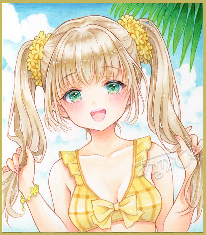 『2024夏水着ツインテ妹ちゃん』手描き小色紙 240827T
