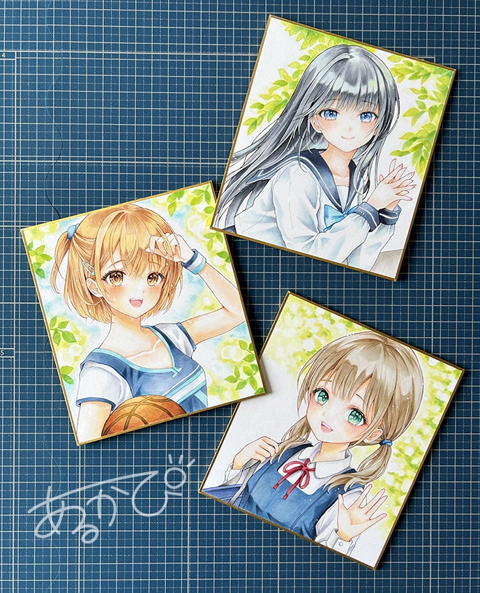 『新緑とおさげジャンスカちゃん』手描き小色紙 250531OS