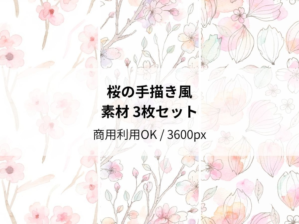 桜の手描き風素材３枚セット