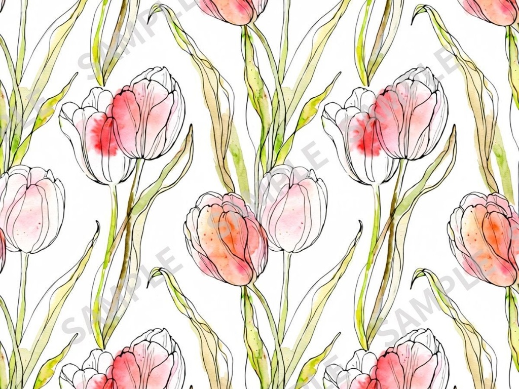 チューリップの手描き風素材 2枚セット