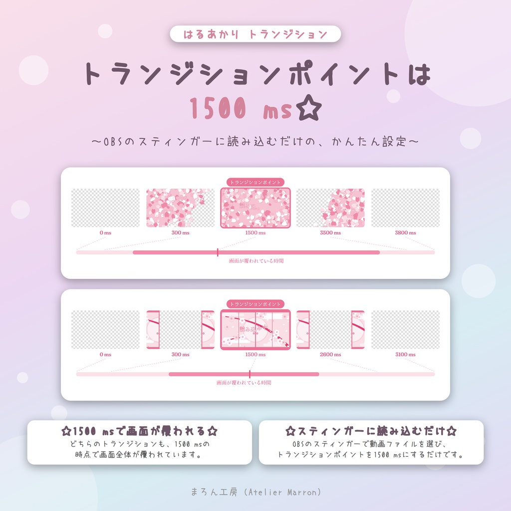【OBS対応】桜吹雪と襖のスティンガートランジション☆昼・夜・日本語/英語☆【はるあかり】