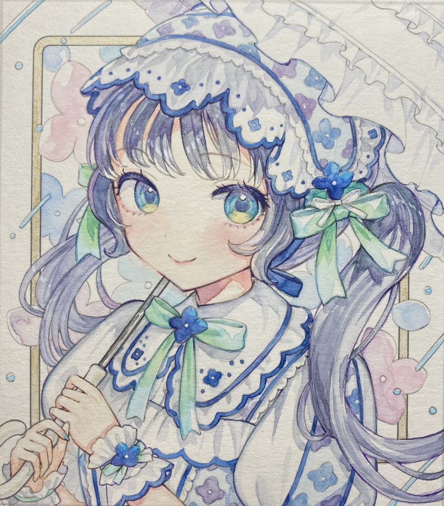 【水彩イラスト原画】青紫陽花